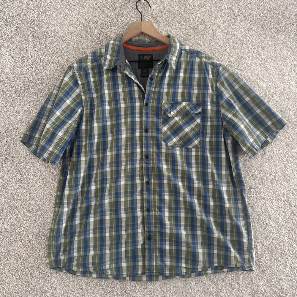 5.11 Tactical Plaid Short Sleeve Snap Button Front‎ Shirt Men's L Blue Green